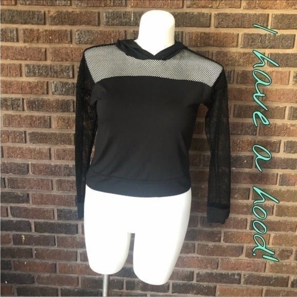 Smoke and Mirrors Tops - Smoke and Mirrors Hooded Mesh Crop Top Juniors Large